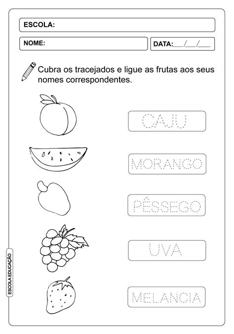 Atividades Tracejadas 21 Revisada Ligar O Nome As Frutas Escola