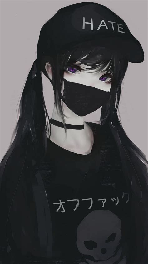 Download 1440x2560 Wallpaper Black Hair Anime Girl Mask Art Qhd