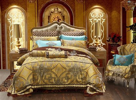 Buy Golden Silk Cotton Satin Luxury Royal Bedding Set