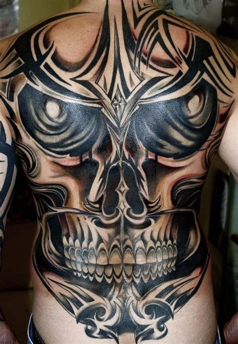 Super Cool Mens Tribal Full Skull Back Tattoo Tribal