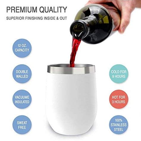 12 Oz Wine Tumbler With Lid Double Wall Vacuum Insulated Stemless Glass Stainless Steel Wine