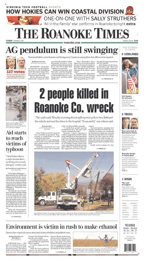 The Roanoke Times Front Page Nov 12 2013 Sign Up For A Digital
