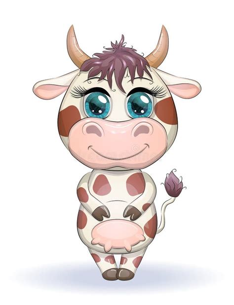 Cute Cartoon Cow With Beautiful Blue Eyes Children S Illustration