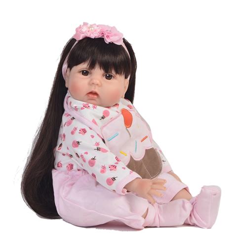 Reborn Long Hair Girl Silicone Vinyl Reborn Baby Doll 2255cm Soft Pp