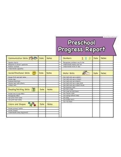 7 Preschool Progress Report Templates In Ai Xls Word Number
