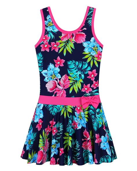 Buy Girls Swimsuit One Piece Upf 50 Floral Skirted Bathing Suit Modest