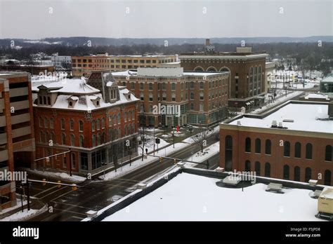 Downtown Kalamazoo Michigan Covered In Snow In The Winter Stock Photo