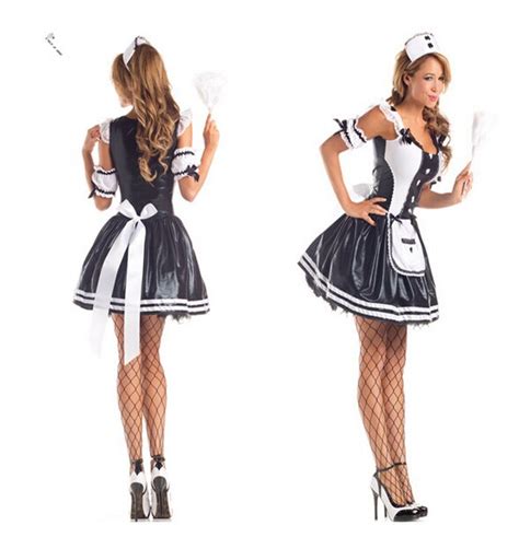 2015 Hot Black White Sexy French Maid Uniform Halloween Waiter Costume