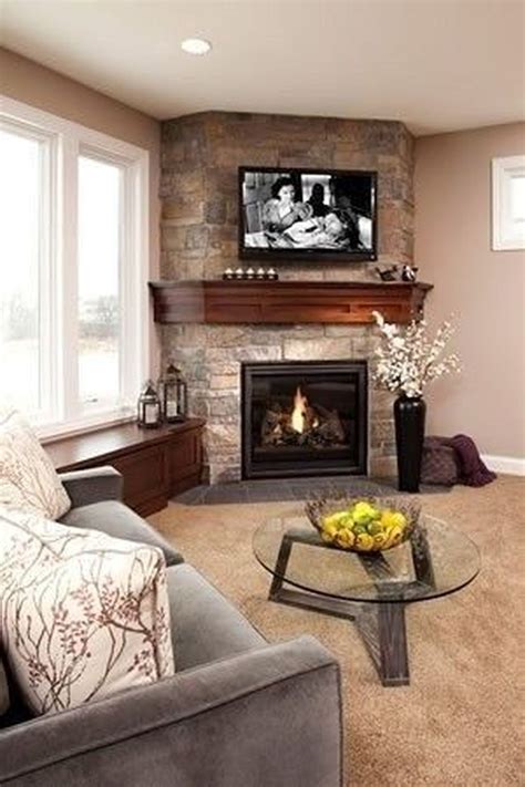 Stunning Corner Fireplace Design For Living Room 08 Magzhouse