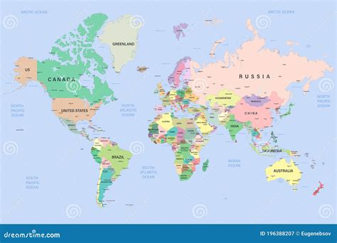 Highly Detailed Political Map Of The World With Borders Countries And
