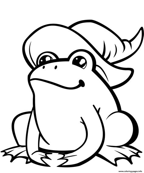 Free coloring pages for kids. Cute Frog In Witch Hat Coloring Pages Printable