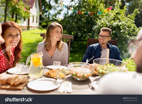 Leisure Holidays Eating People Food Concept Stock Photo 606607286