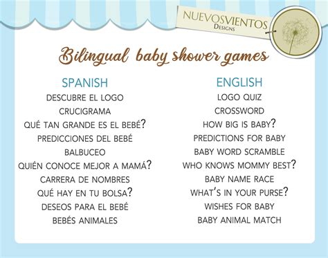 English And Spanish Bear Baby Shower Games Printable Etsy
