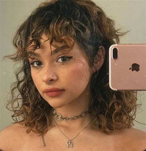 Girl Aesthetic Fashion Outfits Curly Trendy Selfie Curly Bangs