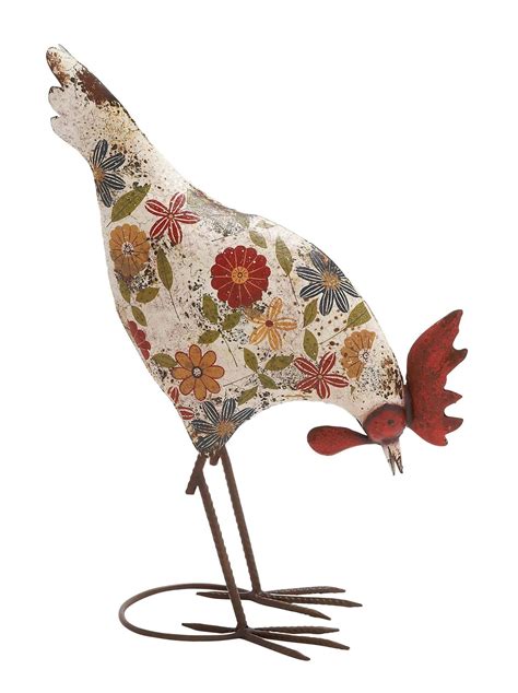 Farmhouse Floral Rooster Figurine | Metal rooster, Rooster statue, Rooster