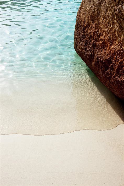 Wave Washing Around Rock On Fine White Sandy Beach Similan Islands