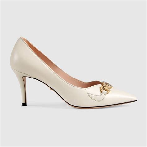 Gucci Womens Mid Heel Leather Pumps In White Modesens