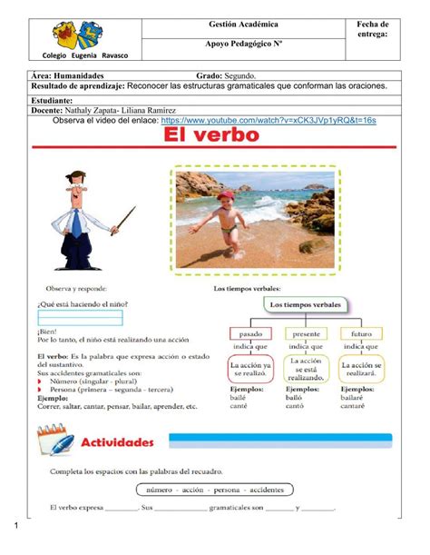 Ejercicio online de El verbo para º Verbos Alfabetizacion inicial Desinencias
