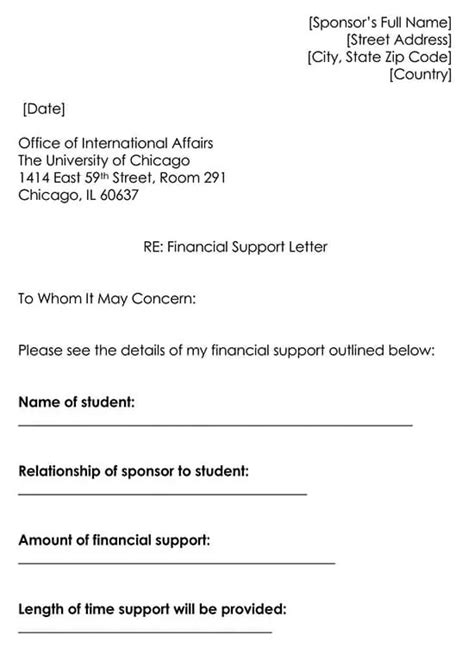 Financial Support Letter Example