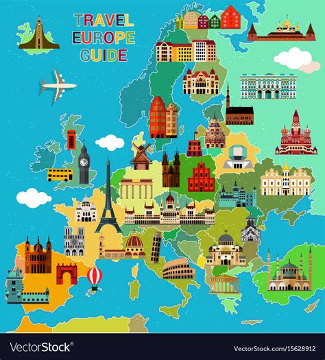 Europe Travel Map Royalty Free Vector Image Vectorstock