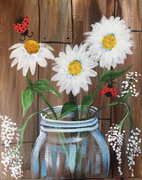 How To Paint Daisies In A Jar Step By Step Painting Daisy Painting