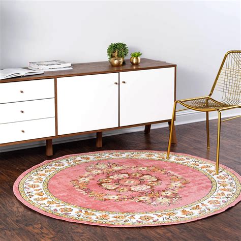 Rugscom Lucerne Collection Round Rug ‚Äì 5 Ft Round Rose Low Pile Rug