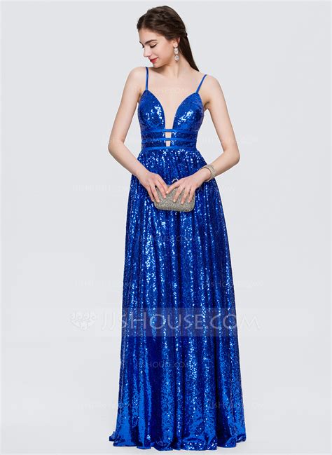 A Line V Neck Floor Length Sequined Prom Dresses 018146354 Jjs House