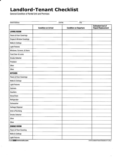 Landlords Inspection Checklist Tentant Move Out Fill Online