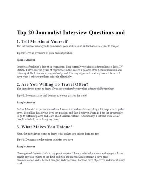 Top 20 Journalist Interview Questions And Pdf Leadership Journalism