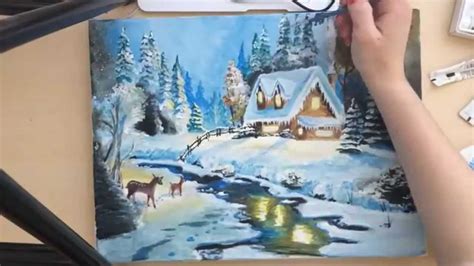 Time Lapse Tutorial Christmas Winter Scene Painting Youtube