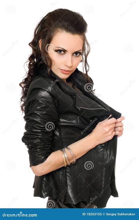 Portrait Of Playful Brunette In Black Clothes Stock Image Image Of