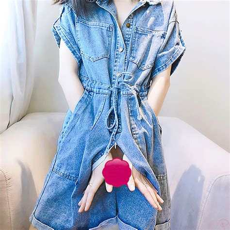 Women Sex Exposed Pants See Through Outdoors Open Crotch Denim Jumpsuit Xflashing