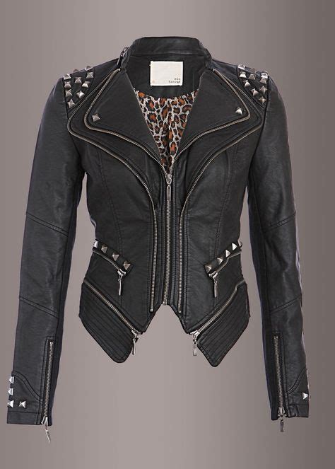 Black Studded Rocker Moto Jacket Leather Jackets Women Black Studded