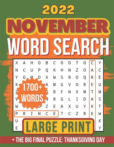 November Word Search Large Print A New Fun And Relaxing Word Search
