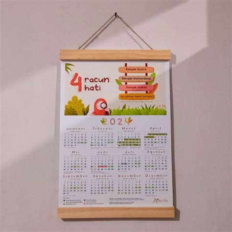 Kayu Wall Calendar 2024 Aesthetic Minimalist Muslimah Islamic Hijriyah