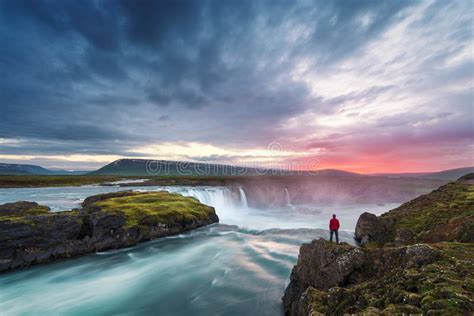 Landscape Of Iceland With Godafoss Waterfall Stock Photo