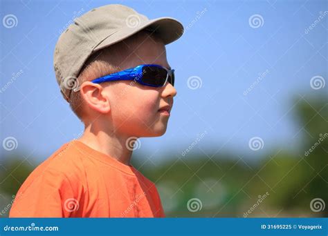 Kid With Sunglasses And Cap Outdoor Stock Image Image Of Childhood