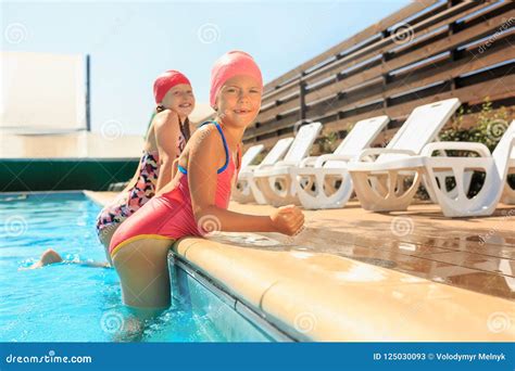 the portrait of happy smiling beautiful teen girls at the pool stock image image of lifestyle