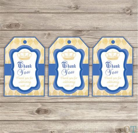 Create your own printable & online baby shower & new baby thank you notes. Prince Thank You Tags instant download pdf party printable ...