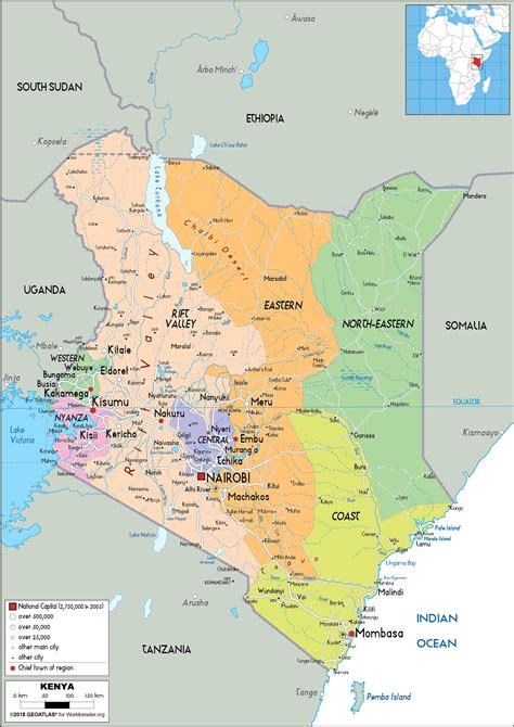 Large Size Political Map Of Kenya Worldometer