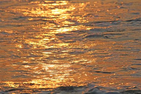Golden And Golden Sea Water At Sunset Or Dawn Beautiful Sea Sun Stock