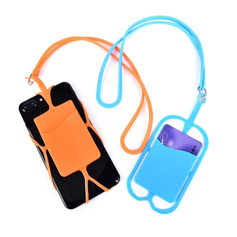 1pcs Silicone Cell Phone Wallet Id Card Bag Holder Pocket With Lanyard