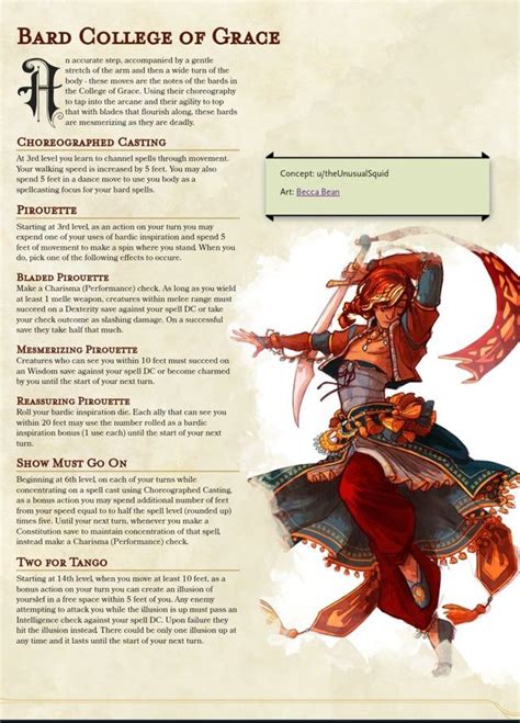 Bard College Of Grace V2 A Subclass For Dancers And Movement