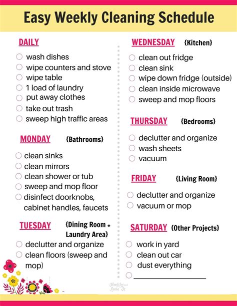 Daily Weekly Monthly Cleaning Checklist Printable Printable Ring