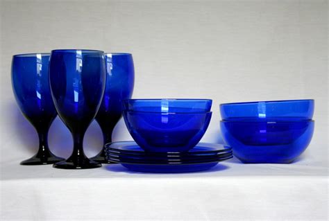 11 Pc Vintage Blue Glass Dish Set Cobalt Blue Glass Etsy