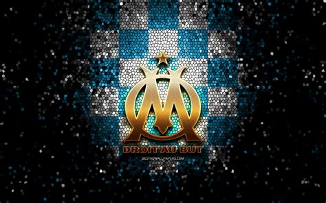 Download Wallpapers Olympique Marseille Fc Glitter Logo Ligue 1 Blue