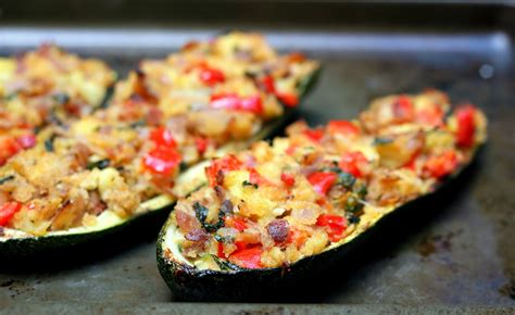 Stir in cooked sausage, bread crumbs, and enough water to hold the mixture together. Mix it Up: Stuffed Zucchini Boats
