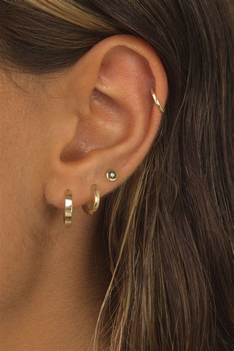 Solid 14k Earring Stacks Minimalist Ear Piercings Earings Piercings
