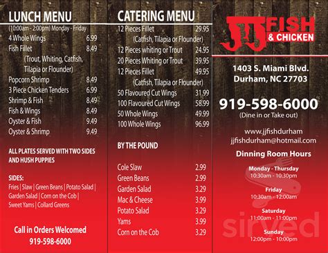 Menu for J & J Fish & Chicken in Durham, North Carolina, United States