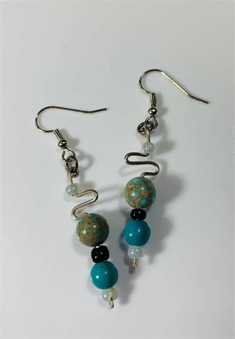 Magnesite Turquoise Earrings In Silver Handcrafted One Of A Kind